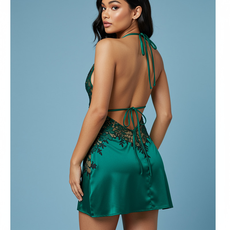 Emerald Green Satin Mini Dress - Elegant & Chic