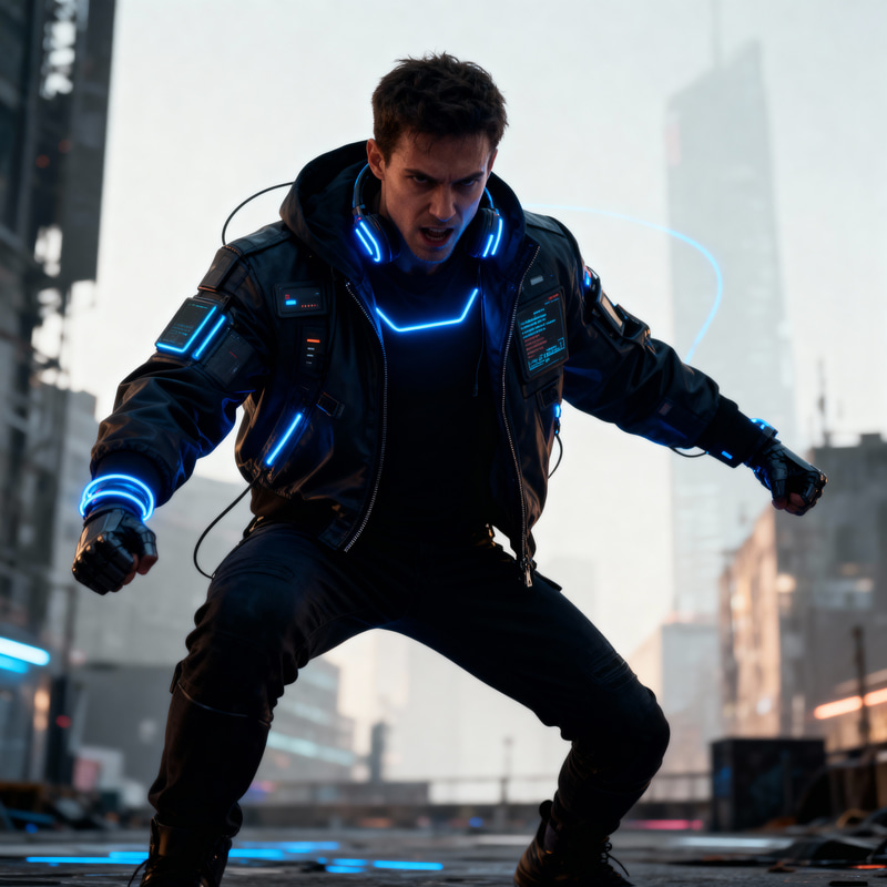 Cyber Aesthetic Portrait of a Defiant Hacker Cyber Aesthetic Portrait of a Defiant Hacker