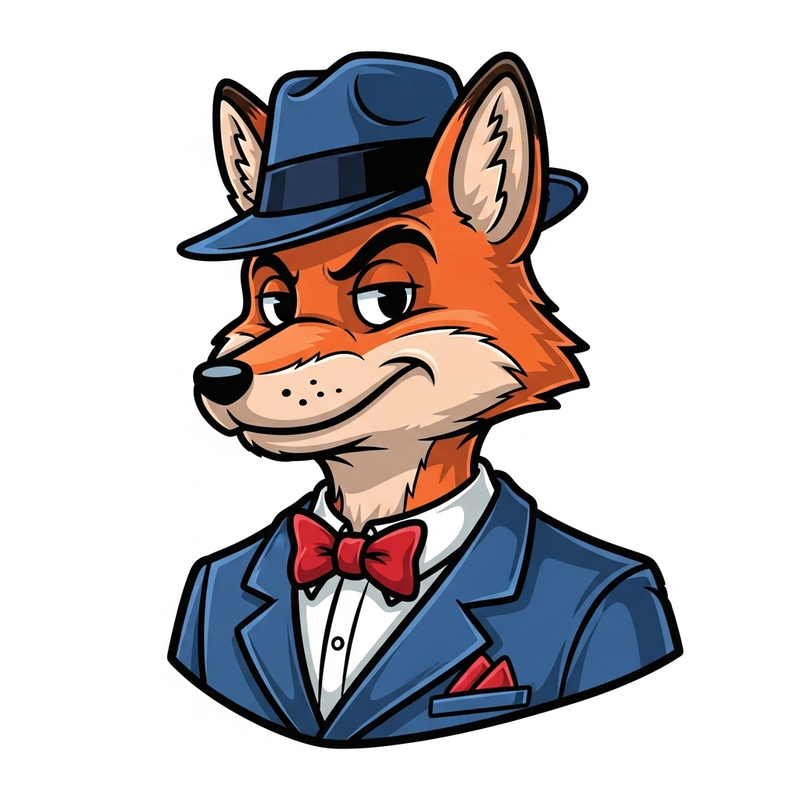 Cartoon Fox in Blue Mafia Suit and Hat Cartoon Fox in Blue Mafia Suit and Hat