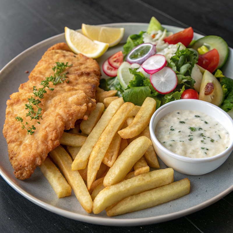 Delicious Fish and Chips: Perfectly Plated Dish Delicious Fish and Chips: Perfectly Plated Dish