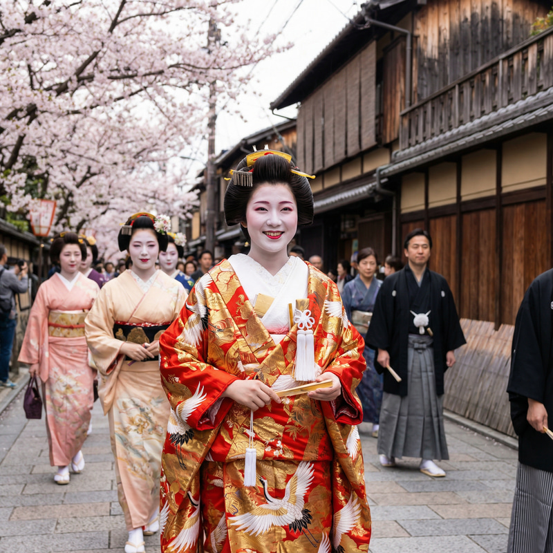 Parading as a Geisha in Japan with Cherry Blossoms
