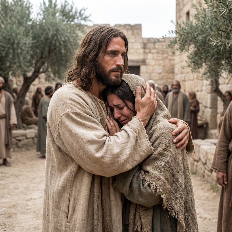 Jesus Christ Comforting a Crying Woman Jesus Christ Comforting a Crying Woman
