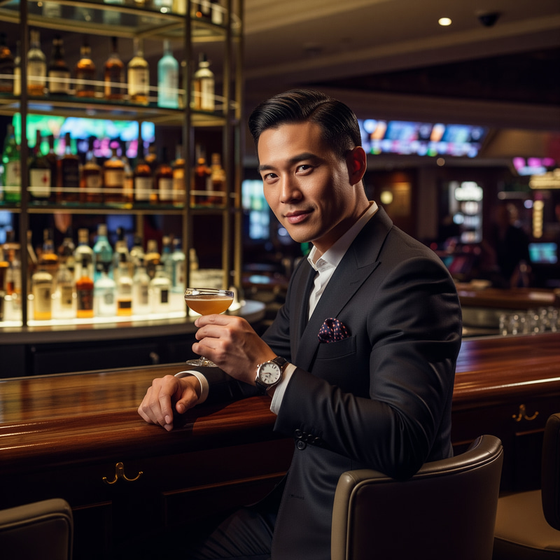 Stylish Asian Gentleman at Casino Bar Stylish Asian Gentleman at Casino Bar