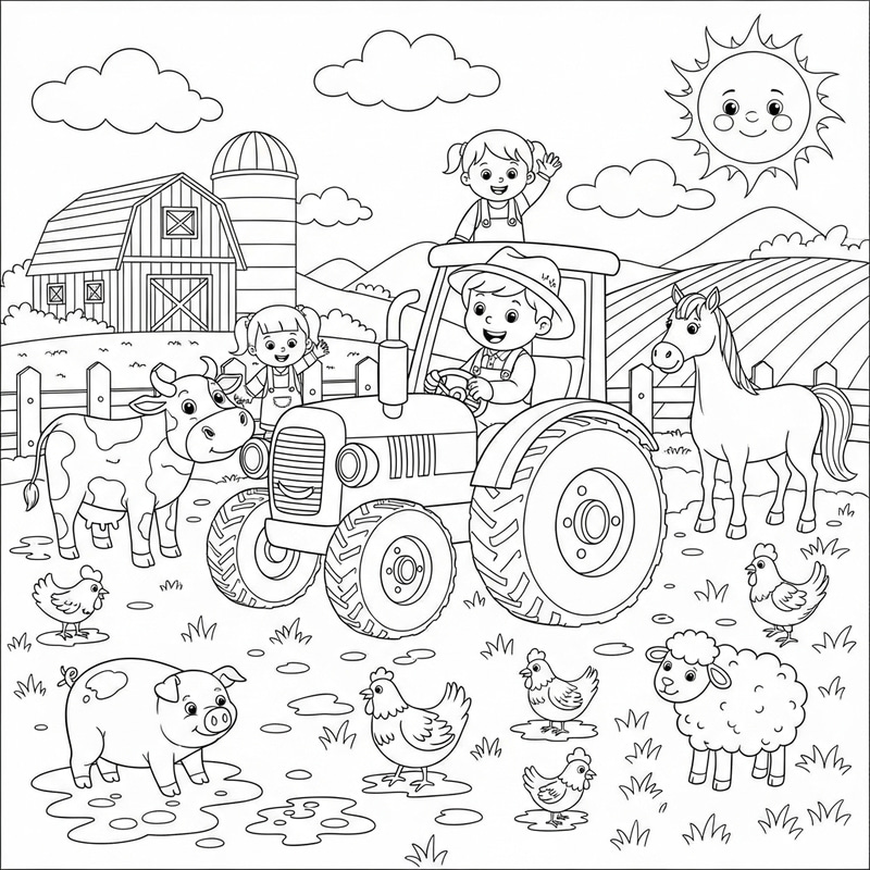 Farm Coloring Book with Tractors and Animals for Kids Farm Coloring Book with Tractors and Animals for Kids