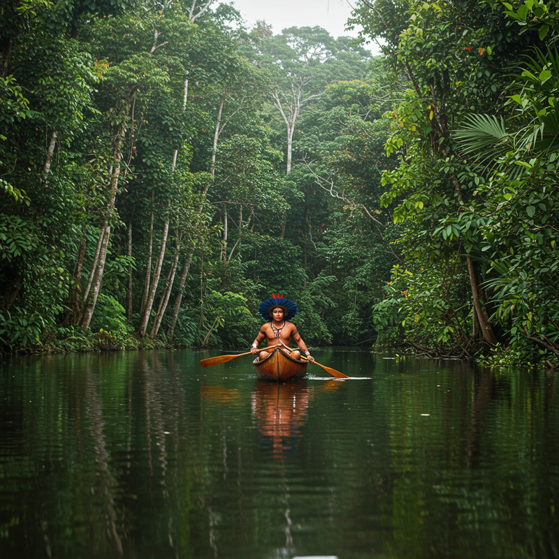 Indigenous Fisher in Amazon Canoe – Nature's Serenity Indigenous Fisher in Amazon Canoe – Nature's Serenity