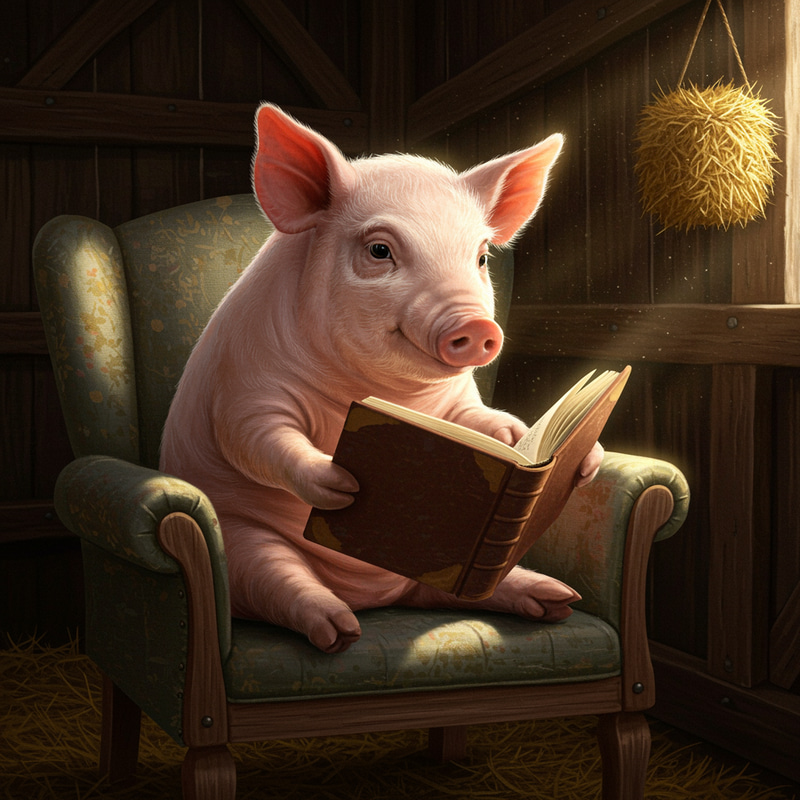 Pig Reading a Book - Fun Animal Illustration Pig Reading a Book - Fun Animal Illustration