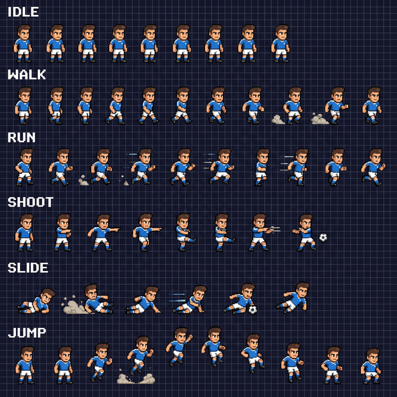 Pixel Art Soccer Sprite Sheet for Indie Games Pixel Art Soccer Sprite Sheet for Indie Games