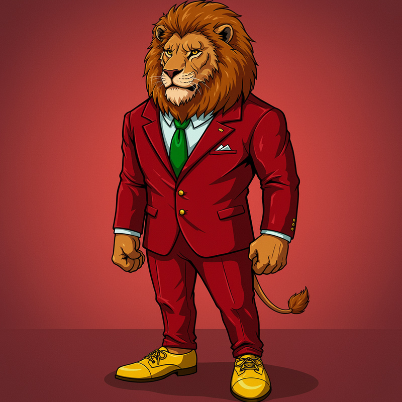 Royal Lion in Stylish Red Suit Royal Lion in Stylish Red Suit