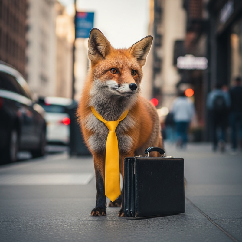 Dapper Fox with a Tie and Briefcase Dapper Fox with a Tie and Briefcase