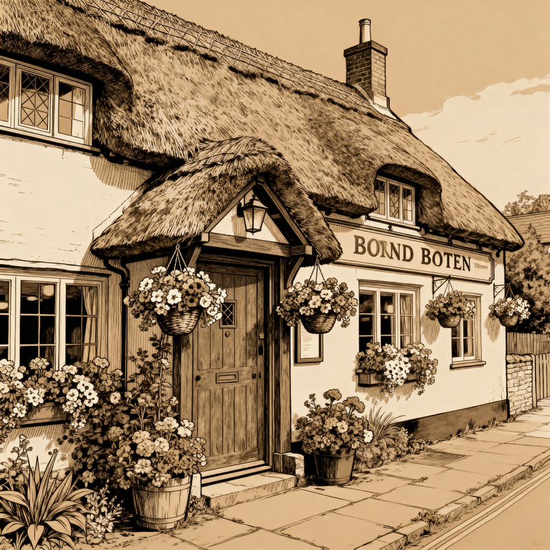 Traditional British Country Pub Art in Sepia Traditional British Country Pub Art in Sepia