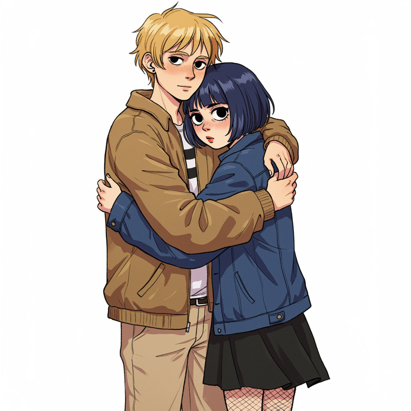 Scott Pilgrim Style Couple Embrace