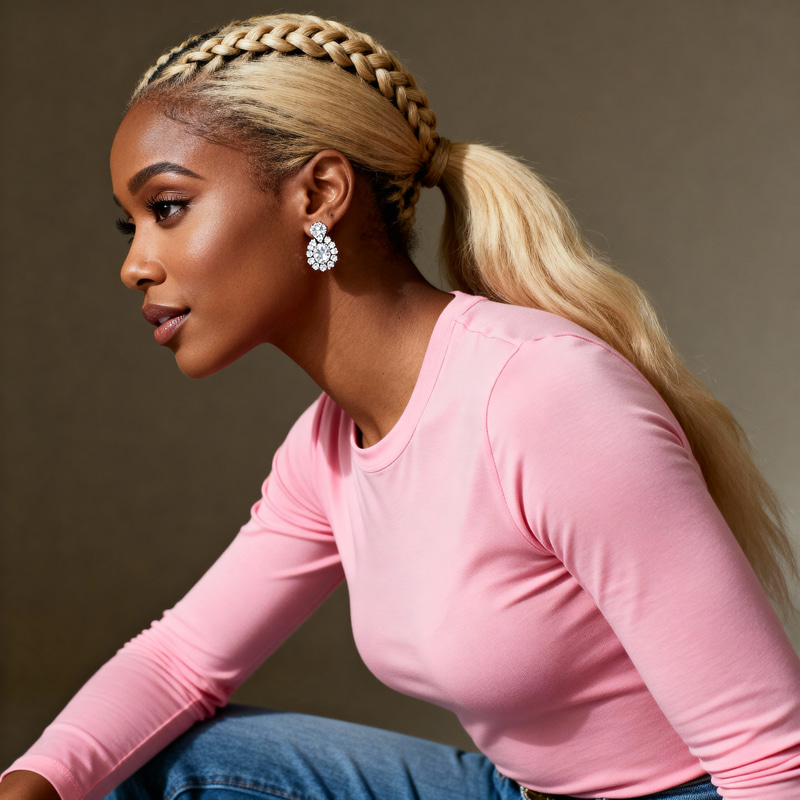 Chic Style: African American Woman in Pink & Blue Jeans Chic Style: African American Woman in Pink & Blue Jeans