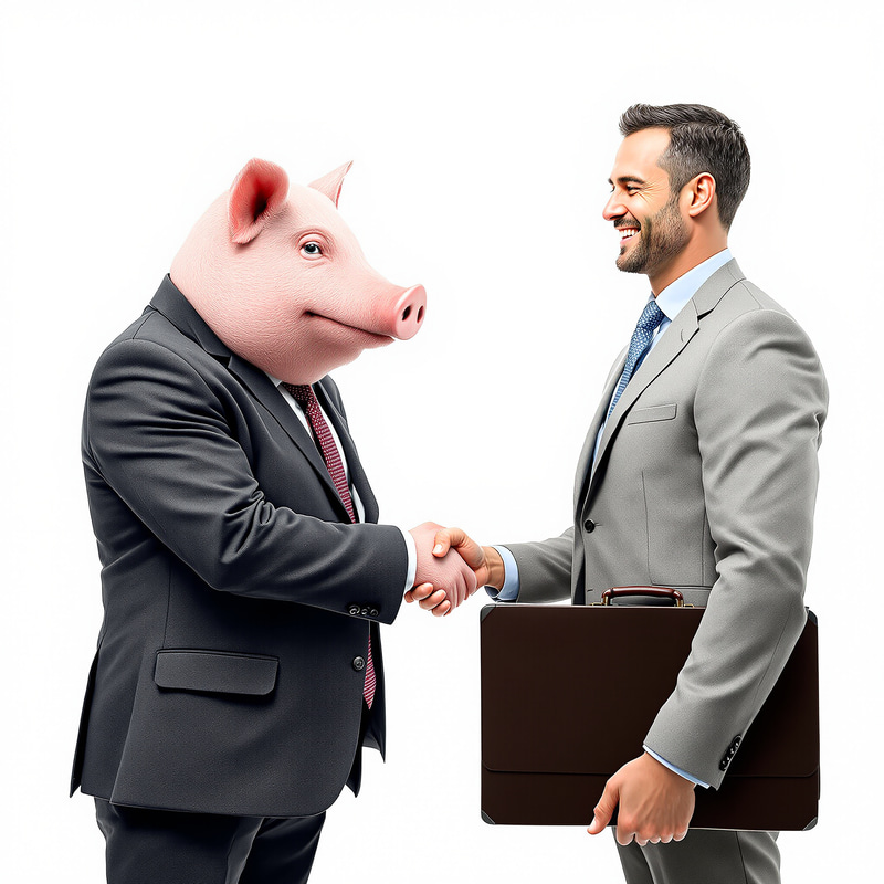 Pig and Businessman Shake Hands in Fun Image