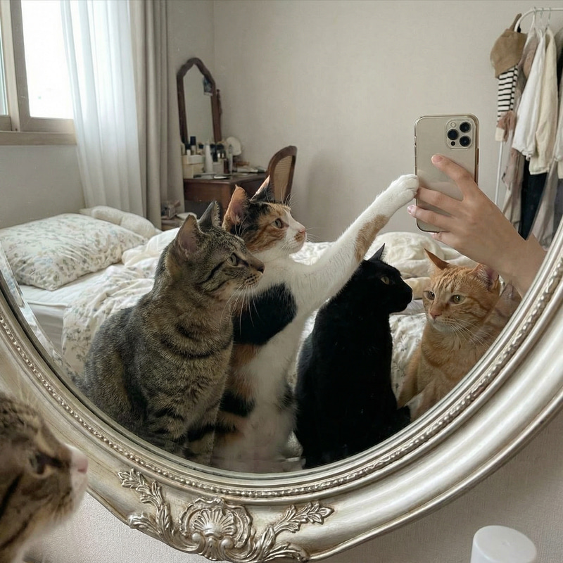 Adorable Cats in Mirror Selfie Adorable Cats in Mirror Selfie