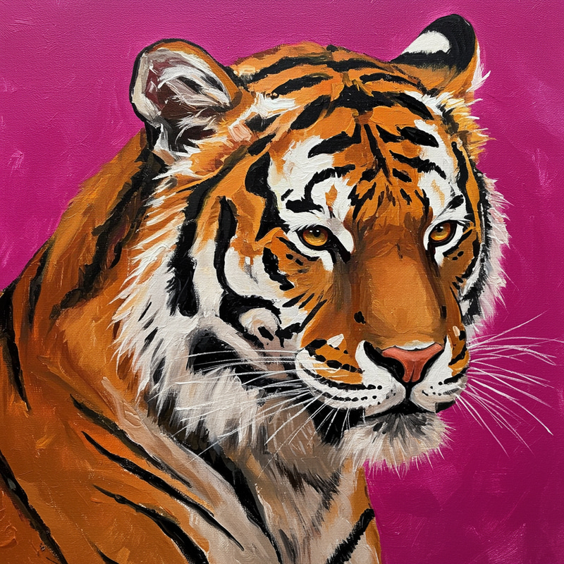 Beginner's Oil Painting of a Tiger Close-Up Beginner's Oil Painting of a Tiger Close-Up