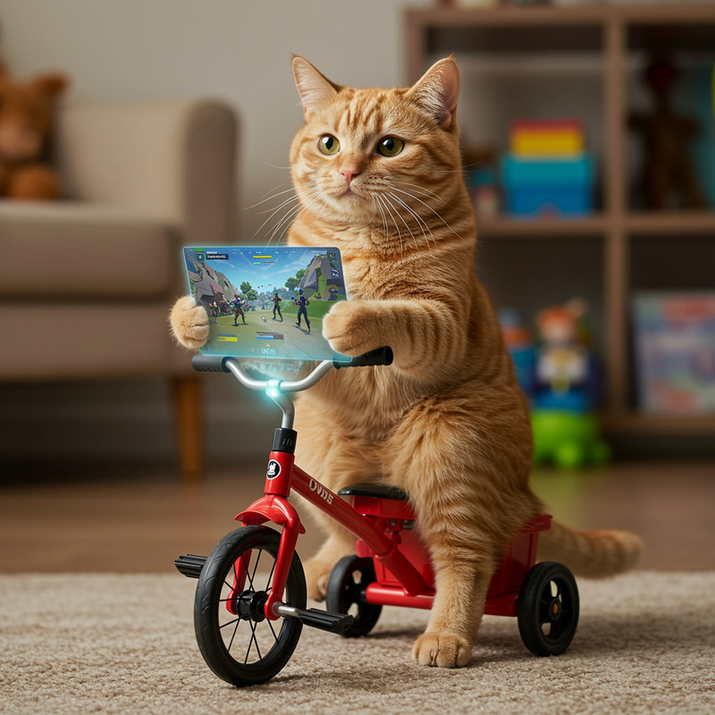 Cat on Tricycle Playing Fortnite Cat on Tricycle Playing Fortnite