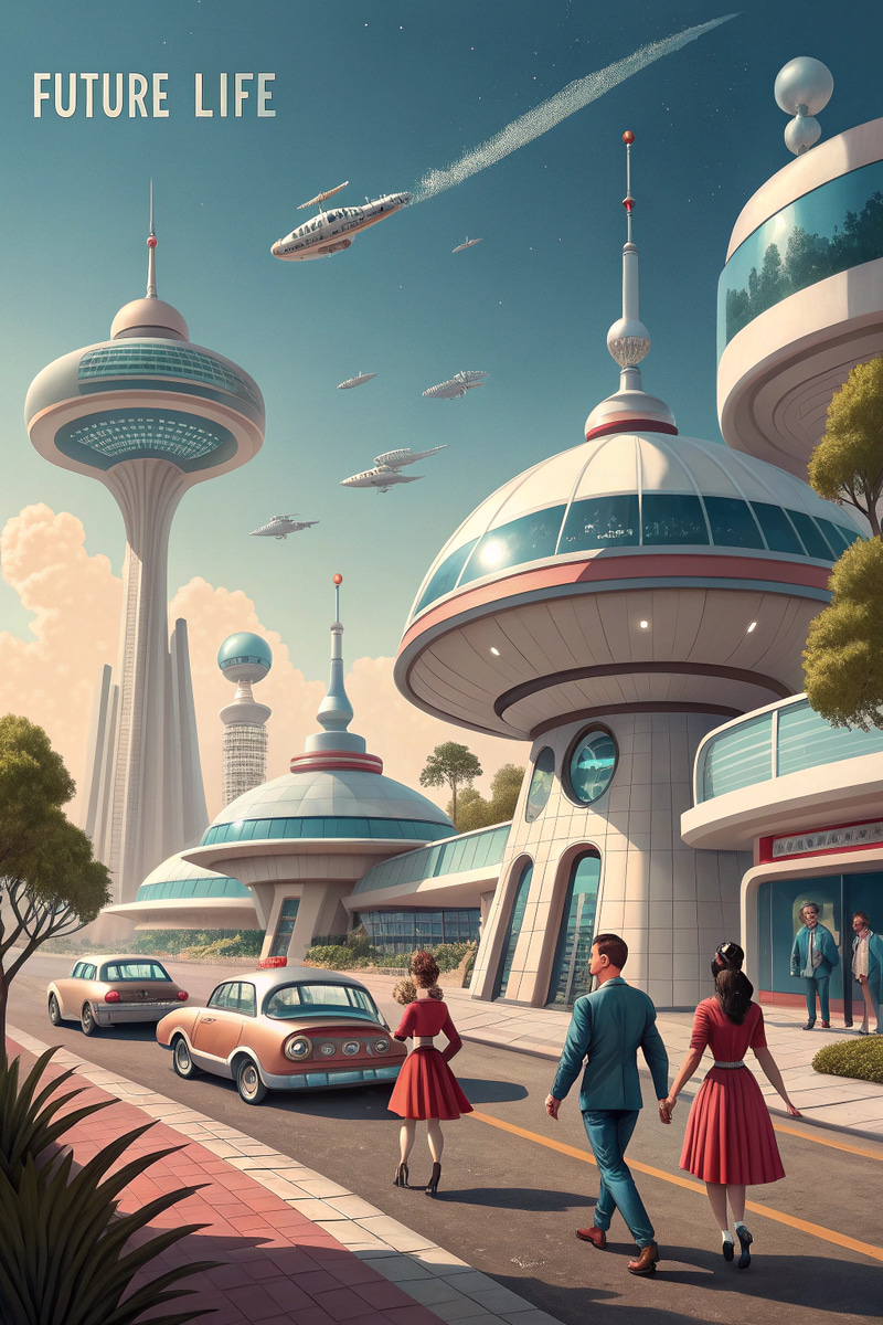 Retro-Futurist World: 1950s Sci-Fi Scene Retro-Futurist World: 1950s Sci-Fi Scene