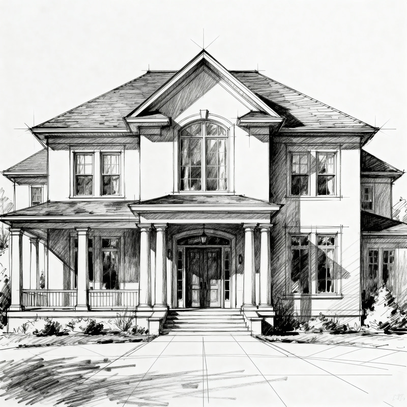 Stunning Mansion Architectural Sketch in Perspective Stunning Mansion Architectural Sketch in Perspective