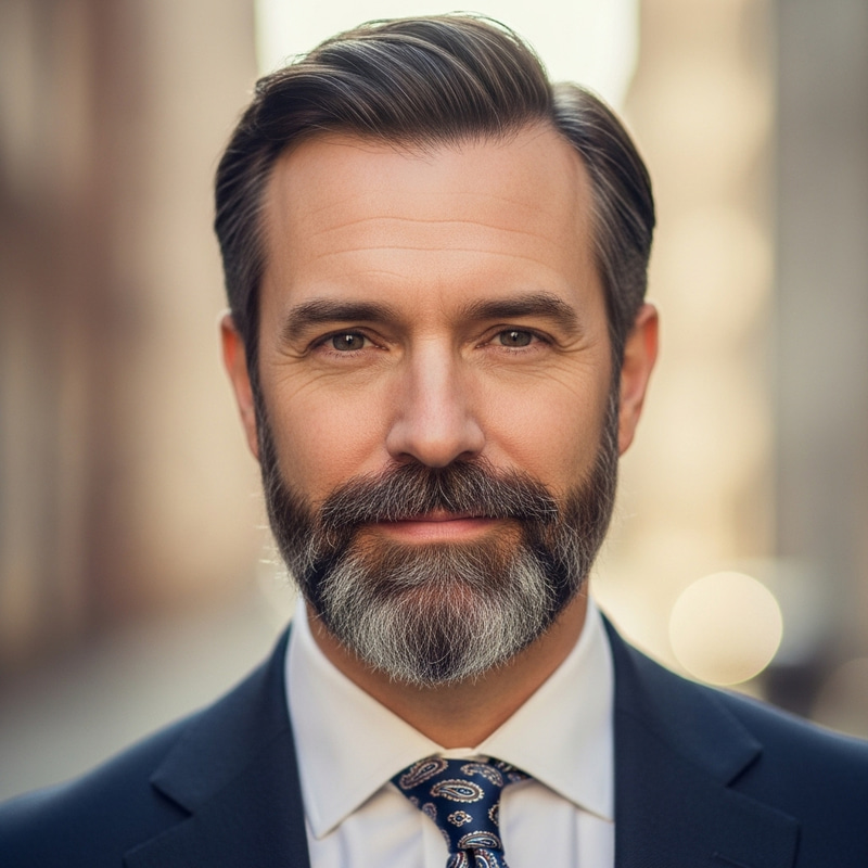 White Man with Beard and Brown Hair Highlights