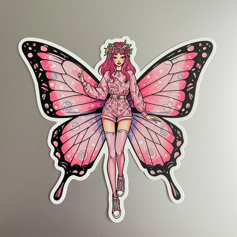 Fashionable Butterfly Girl Sticker Design