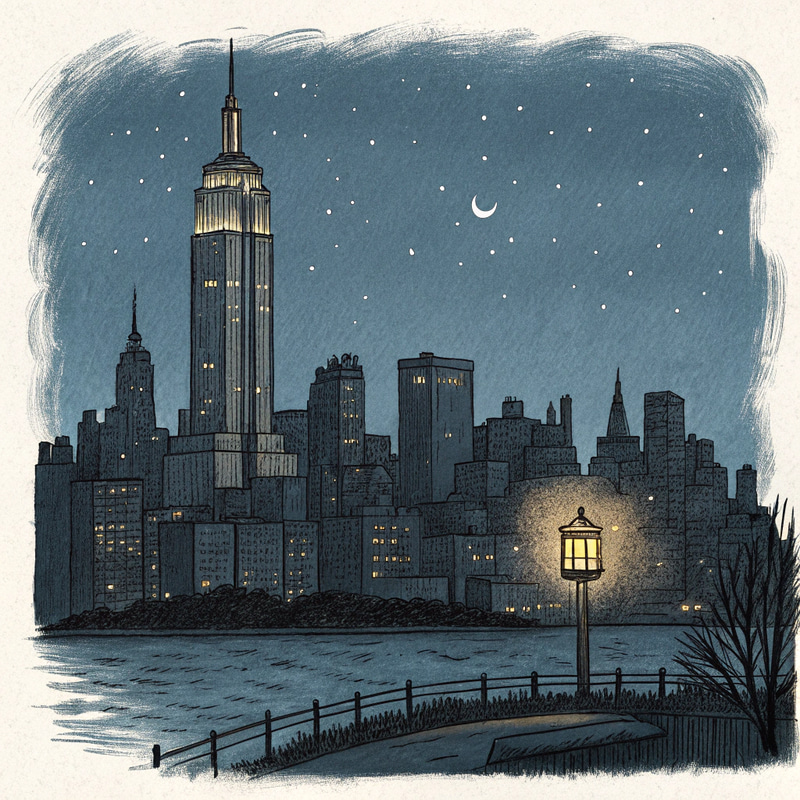 Hand-Drawn Night Cityscape with One Light Hand-Drawn Night Cityscape with One Light