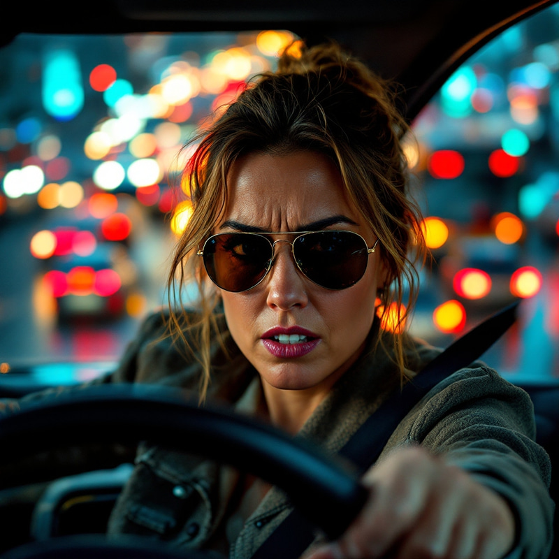 Frustrated Mother in SUV Amidst Chaotic Traffic Frustrated Mother in SUV Amidst Chaotic Traffic