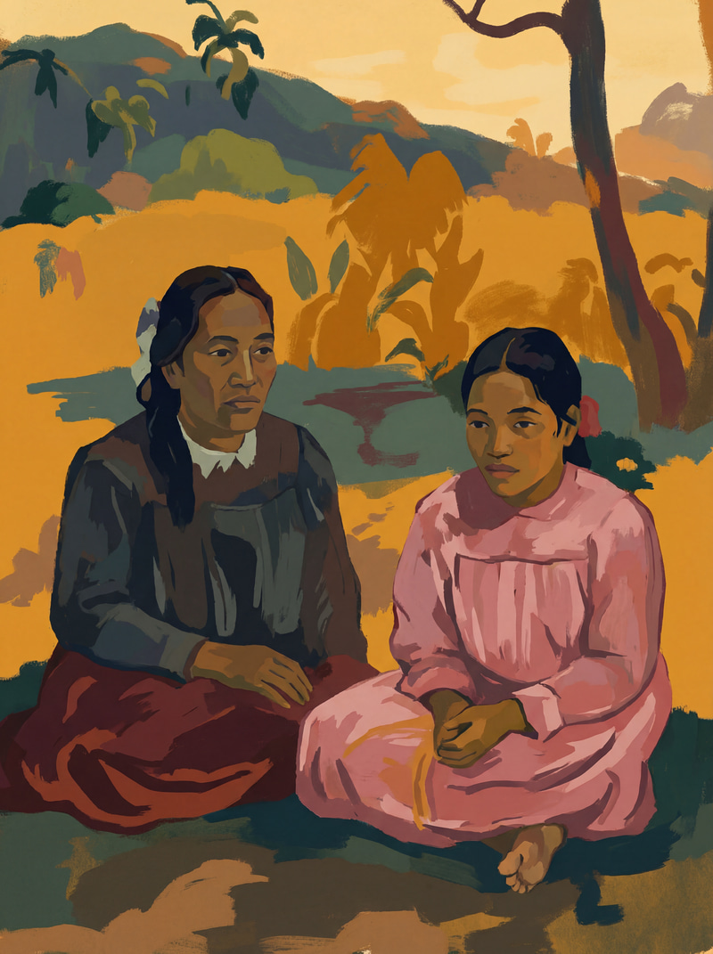 Vibrant Digital Art Inspired by Gauguin's Two Sisters