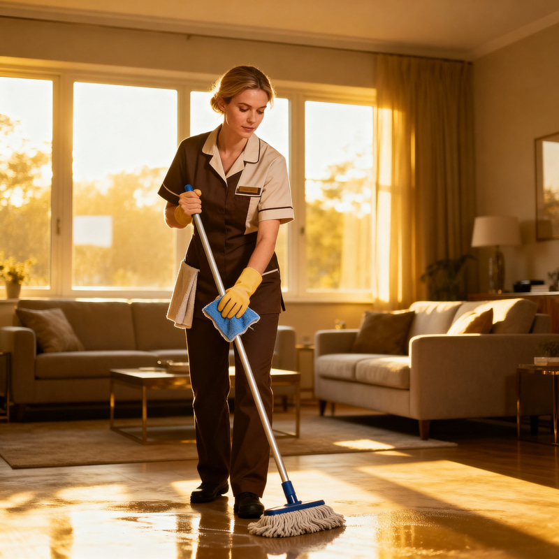 Dedicated House Cleaner in Professional Uniform Dedicated House Cleaner in Professional Uniform