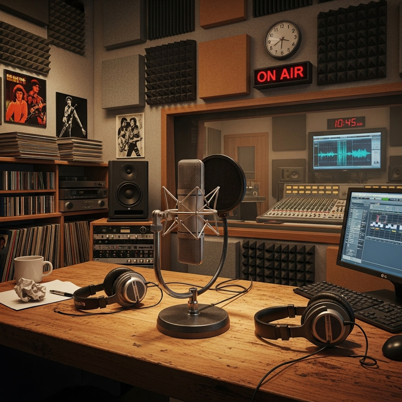 Radio Station Studio with Microphone Setup Radio Station Studio with Microphone Setup