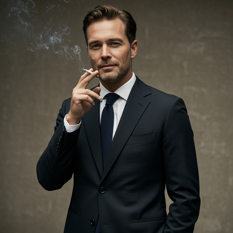 Suited Man Smoking Cigarette - Stylish Imagery