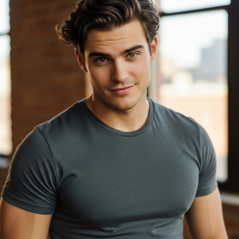 Young Man with Dark Hair and Muscular Build Young Man with Dark Hair and Muscular Build