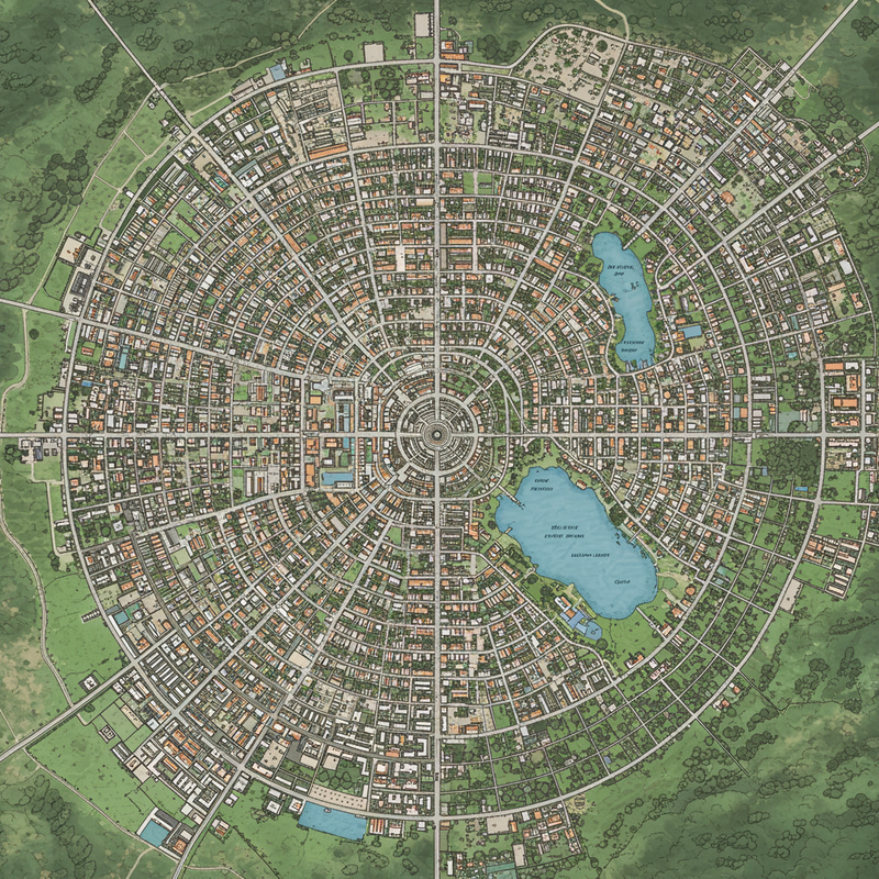Round City Map with Luxurious Homes Round City Map with Luxurious Homes