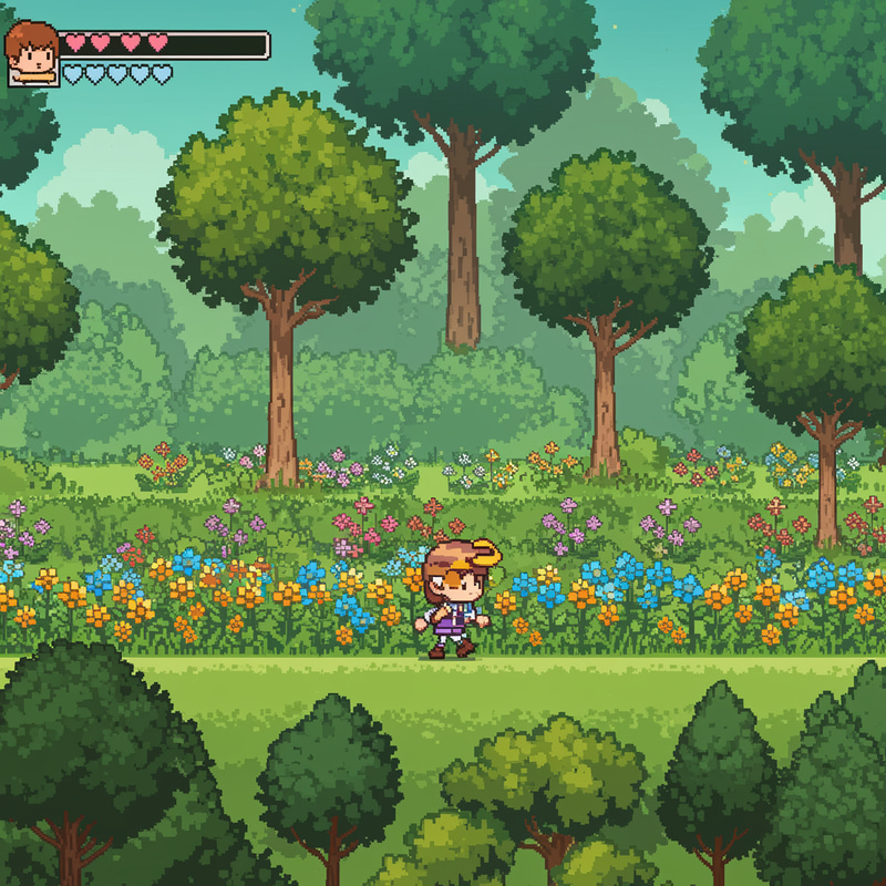 8-Bit Sidescroller Game with Cute Flower Background 8-Bit Sidescroller Game with Cute Flower Background
