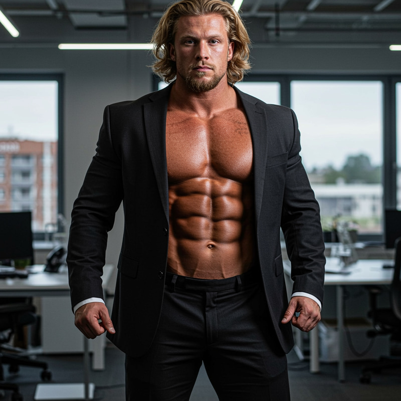 Muscular Bodybuilder Portrait in Office Setting