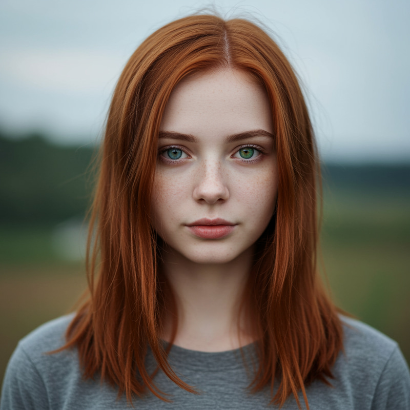 Unique Dual-Eyed Copper Hair Girl Portrait