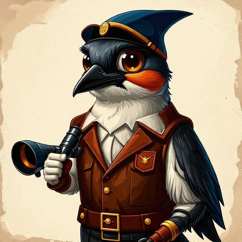 Cute Anthropomorphic Swallow in Uniform with Telescope | DynamicBirds Cute Anthropomorphic Swallow in Uniform with Telescope | DynamicBirds