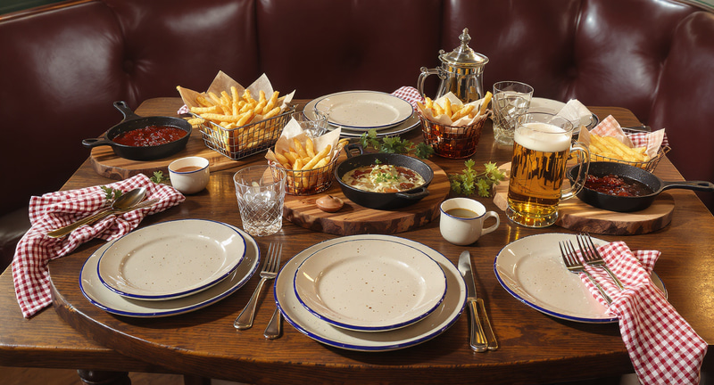 Cozy British Pub Dining Setup