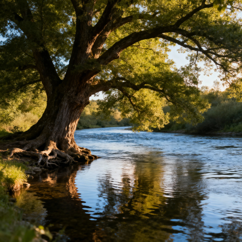 Majestic Tree Overlooking a Serene River Majestic Tree Overlooking a Serene River