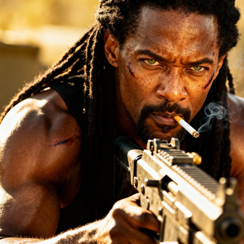 Intimidating Black Man with Dreadlocks and Muscles