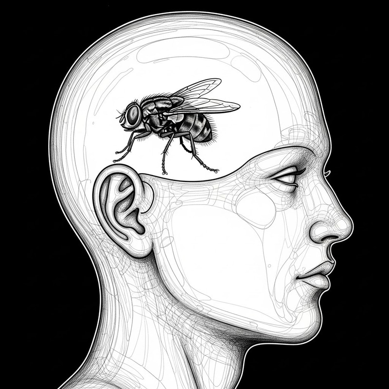 Transparent Head with a Buzzing Fly Inside Transparent Head with a Buzzing Fly Inside