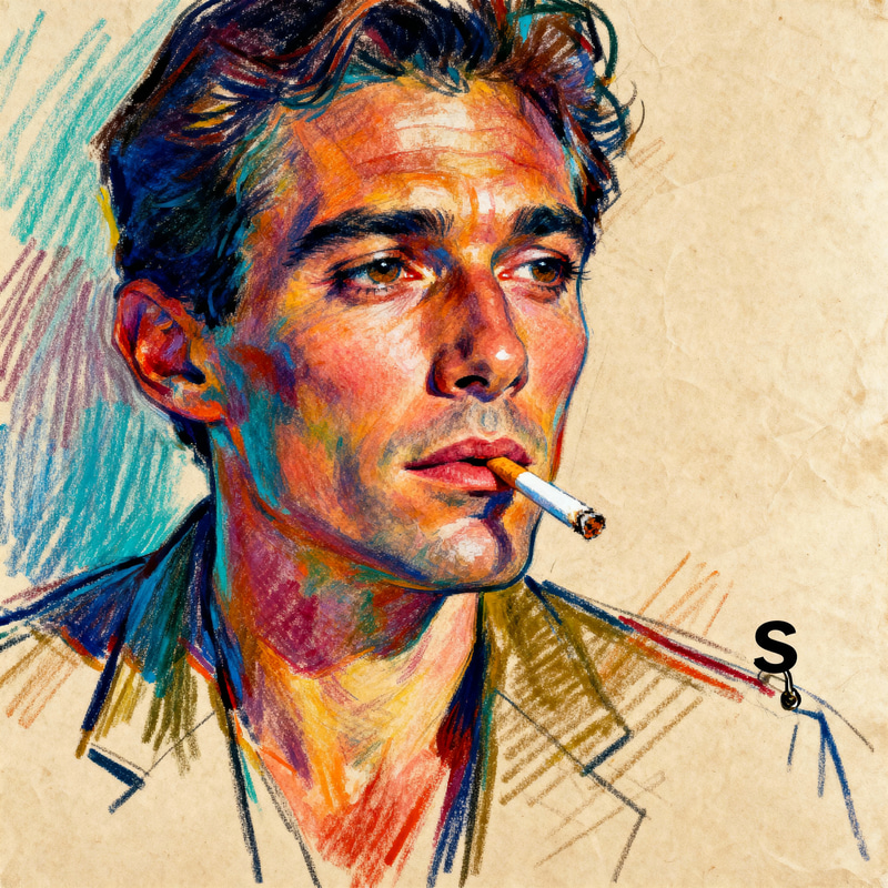 Contemplative Portrait Sketch in Mid-Century Style