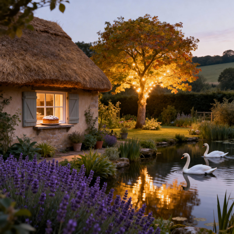 Cozy English Country House with Lake and Swans Cozy English Country House with Lake and Swans