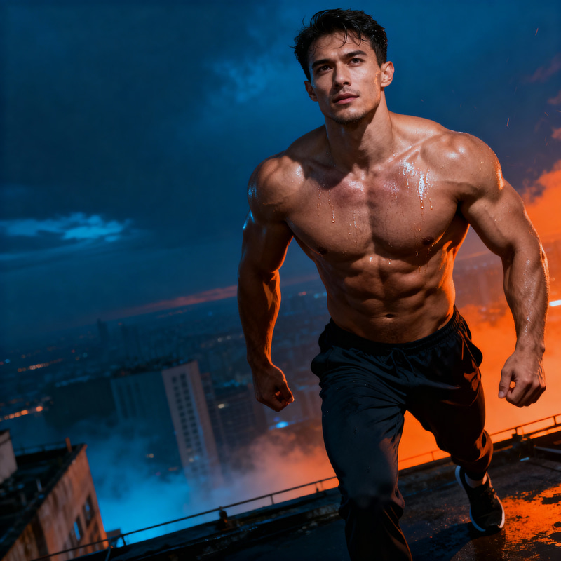 Dynamic Portrait of a Muscular Fitness Model