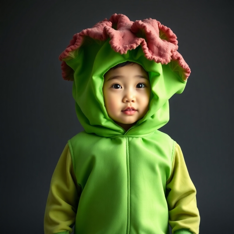 Cute Asian Child in Broccoli Costume Cute Asian Child in Broccoli Costume