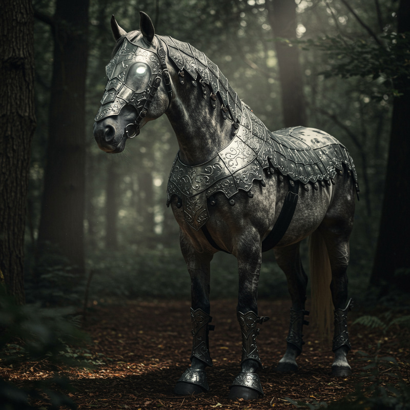Dappled Gray Warhorse with Armor Barding Dappled Gray Warhorse with Armor Barding