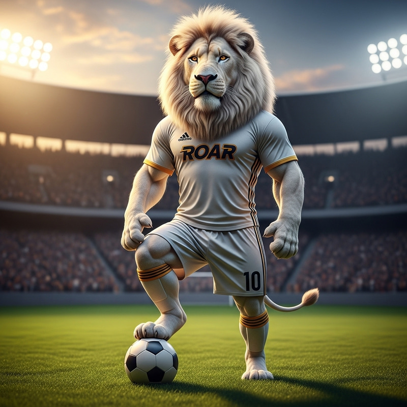 White Lion in Soccer Uniform - Athletic Style White Lion in Soccer Uniform - Athletic Style