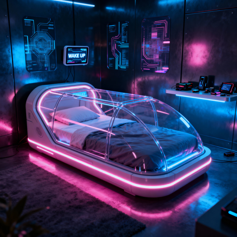 Cyberpunk Vibe Bedroom with Capsule Bed
