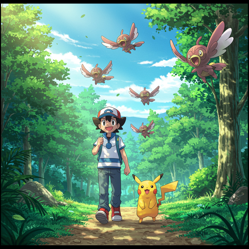 Sacha and Pikachu in a Manga Style Adventure