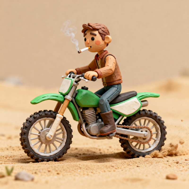 Claymation Dirt Bike Rider on Green Bike Claymation Dirt Bike Rider on Green Bike