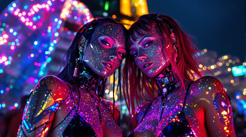 Colorful Cyborg Women in Futuristic Apocalypse Scene